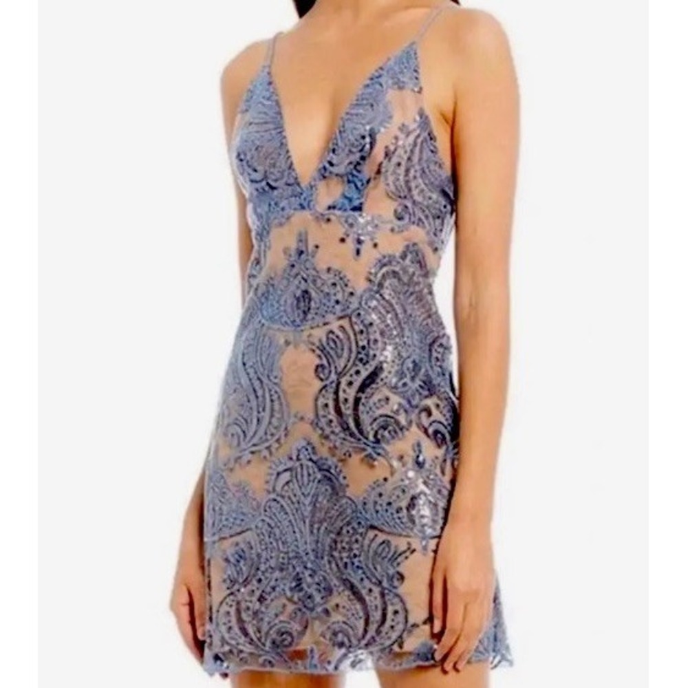 Free People Blue Embroidered Sheer Mini Dress